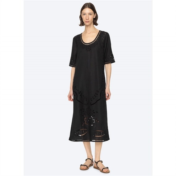 Sea New York Lula Embroidery Midi Kjole, Sort 